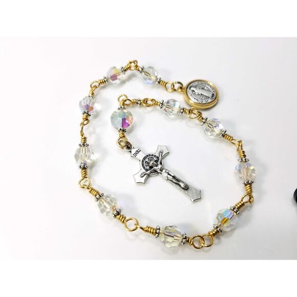 St. Benedict Clear Handmade One Decade Rosary, Clear Swarovski Decade Beads - Picture 10 of 10